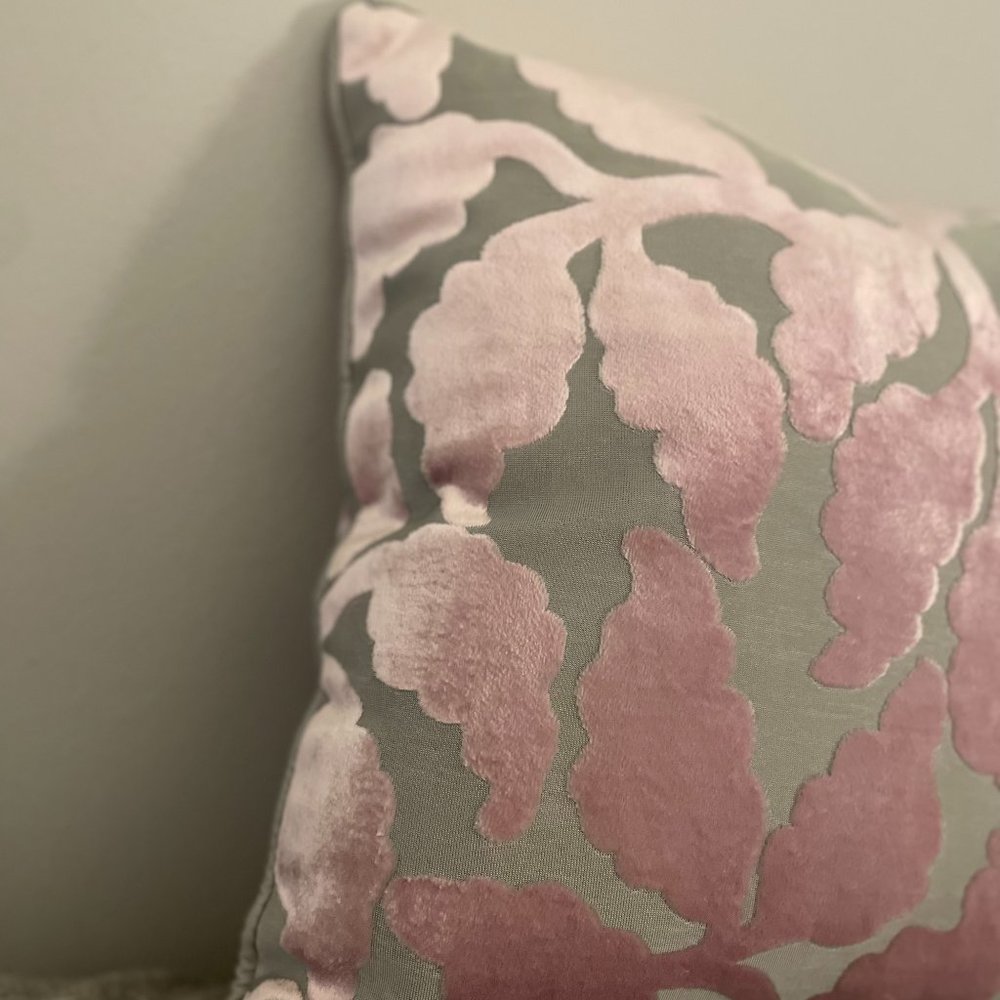 Velvet Pink & Grey Accent Pillow